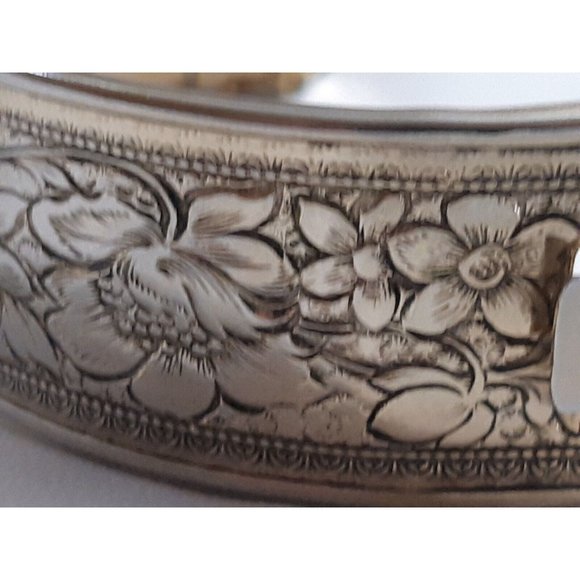 Vintage Gold Toned Hinged Bangle Bracelet Mother Of Pearl Cabachon 1950s To 60s - Picture 7 of 10